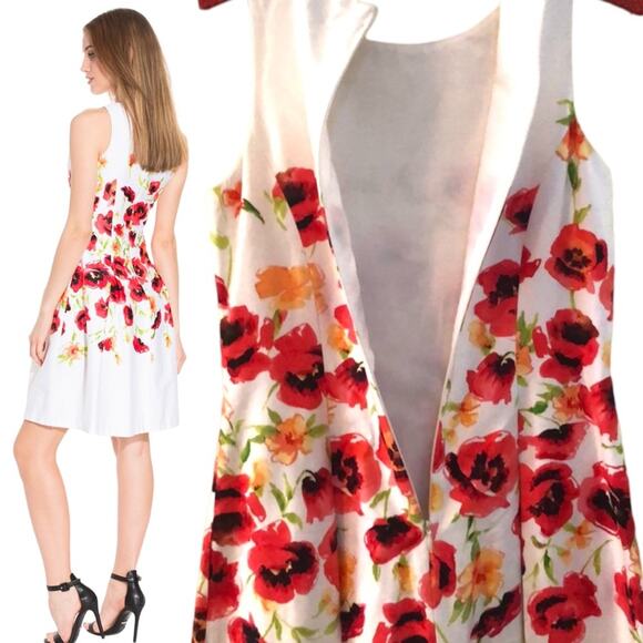 Ralph Lauren White/Red- Multi Floral Sateen Cotton Fit & Flare Size 8 - Picture 4 of 5